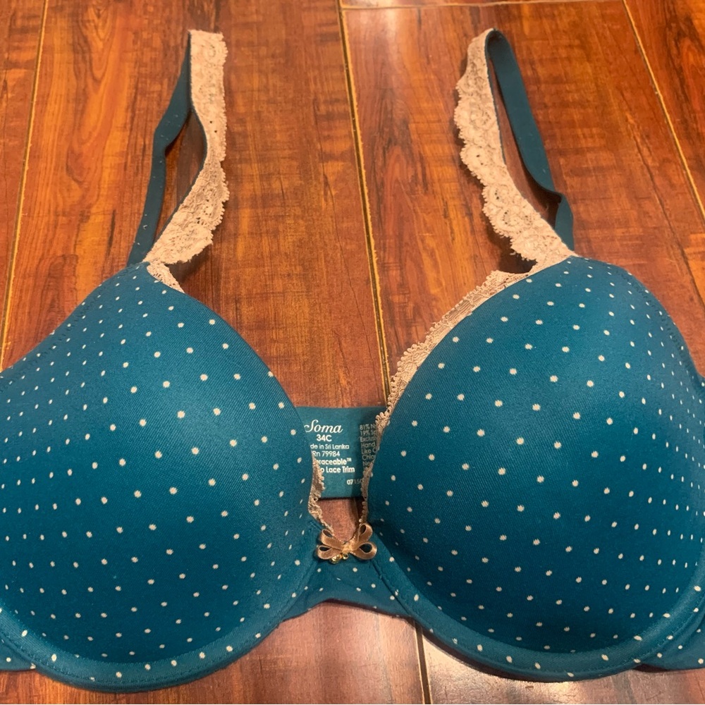 Soma Embraceable Push Up Lace Trim Bra underwire Polka Dot Design 34C